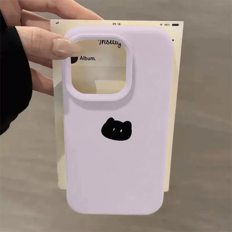 Cute minimalist little black cat head suitable for iphone 17 mobile phone case fresh and gentle style apple 18 protective cover 13