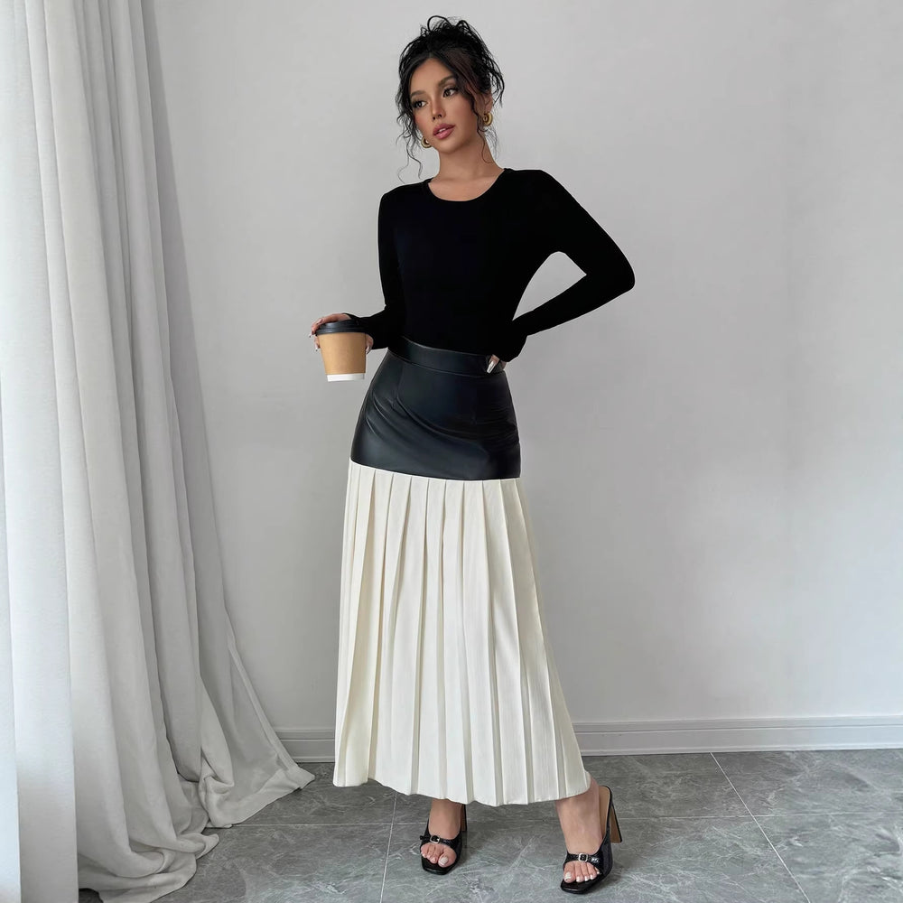Amazon fashion cross-border women's new contrast color pleated skirt