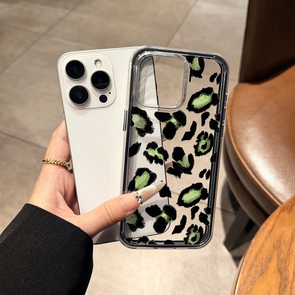 Suitable for iphone 17 pro max mint green leopard print phone case, apple 16 niche high-end 15 drop-proof hard case