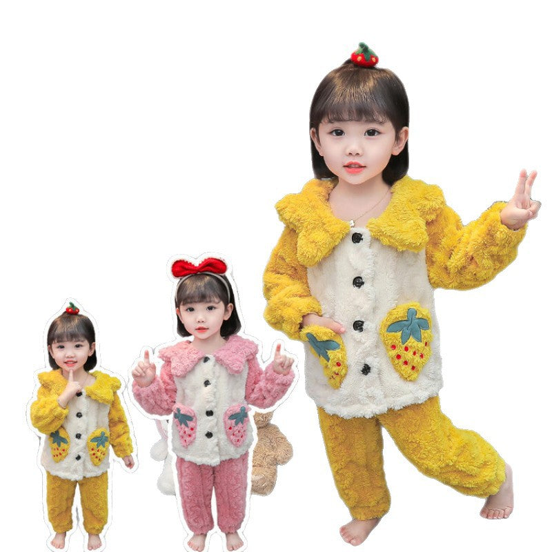 Girls' loungewear set - casual autumn/winter pajamas for kids & toddlers - thickened fleece-lined sleepwear for girls