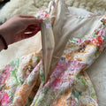 French court style floral print camisole dress - women's summer mesh hollow-out waist design, unique and chic maxi dress