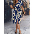 Shipped: cross-border european and american retro slim-fit printed vacation maxi dress with belt, v-neck, and short sleeves for women