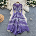 Miya pleated european and american dress women's autumn and winter european and american fashion asymmetrical printing waist elegant large swing pleated skirt
