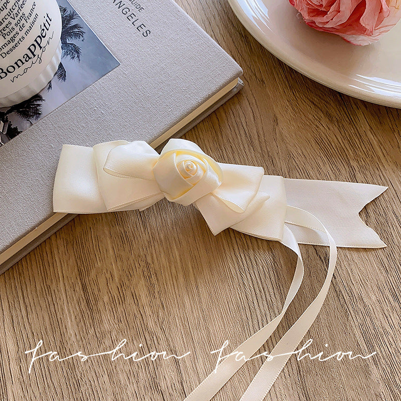 Sweet white bowknot flower hair clips - mori style handmade rose double ponytail clips - lolita hair accessories & headwear