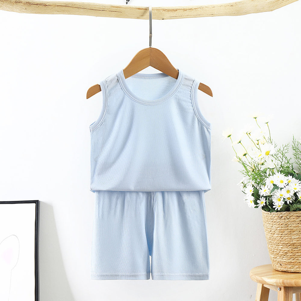 Kids vest suit summer ice silk shake cotton pajamas for boys and girls facial mask t home clothes baby shorts air conditioning clothes