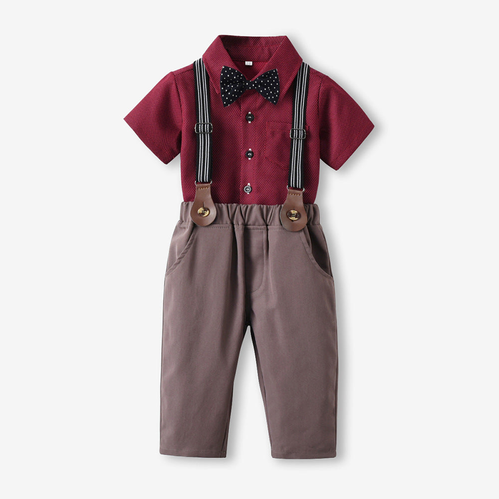 Kids' summer outfit set: new fashionable two-piece short-sleeve overalls for boys - perfect for hosts, choir performances, and special occasions