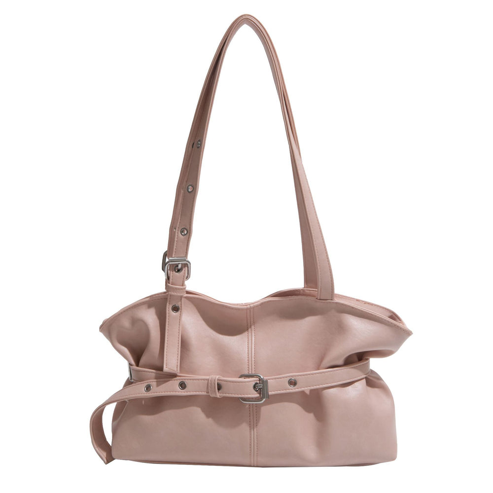 2026 early spring hot-selling chic handbag - women's unique leather belt-embellished high-end underarm bag - large capacity commuter bag