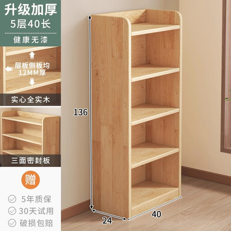 Pure solid wood bookshelf Floor-to-ceiling locker Children's pine storage cabinet Storage against the wall Student household bookcase with door