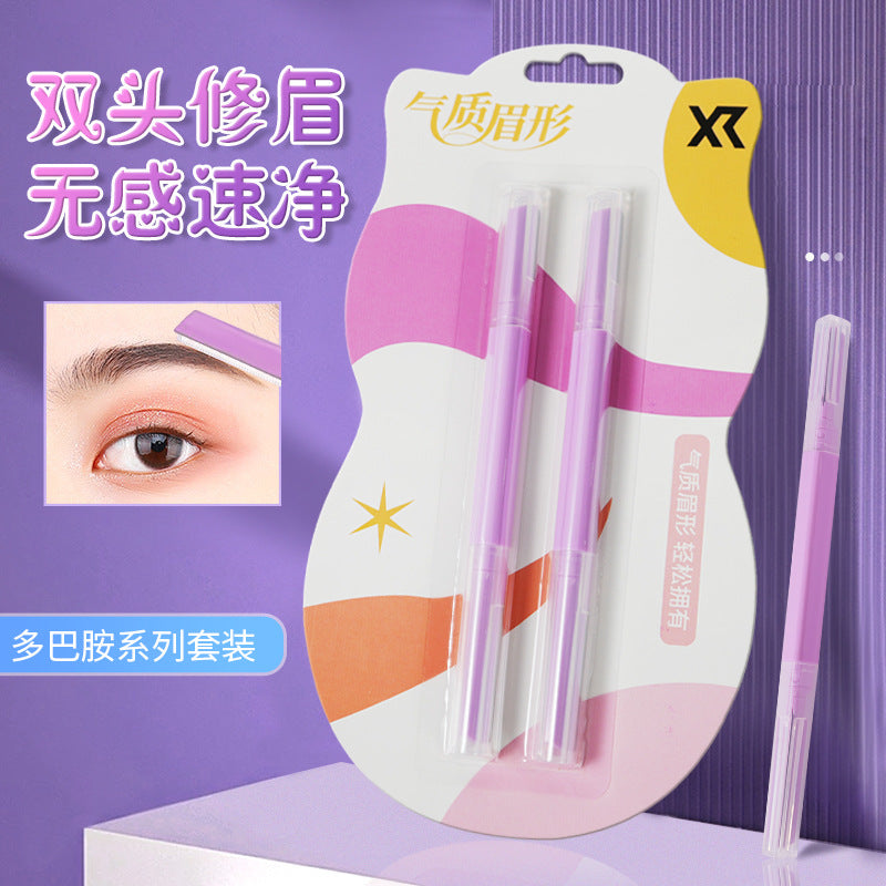Shurmei straight handle double-ended eyebrow razor - women's safe micro-adjustment beginner eyebrow shaving kit tool set