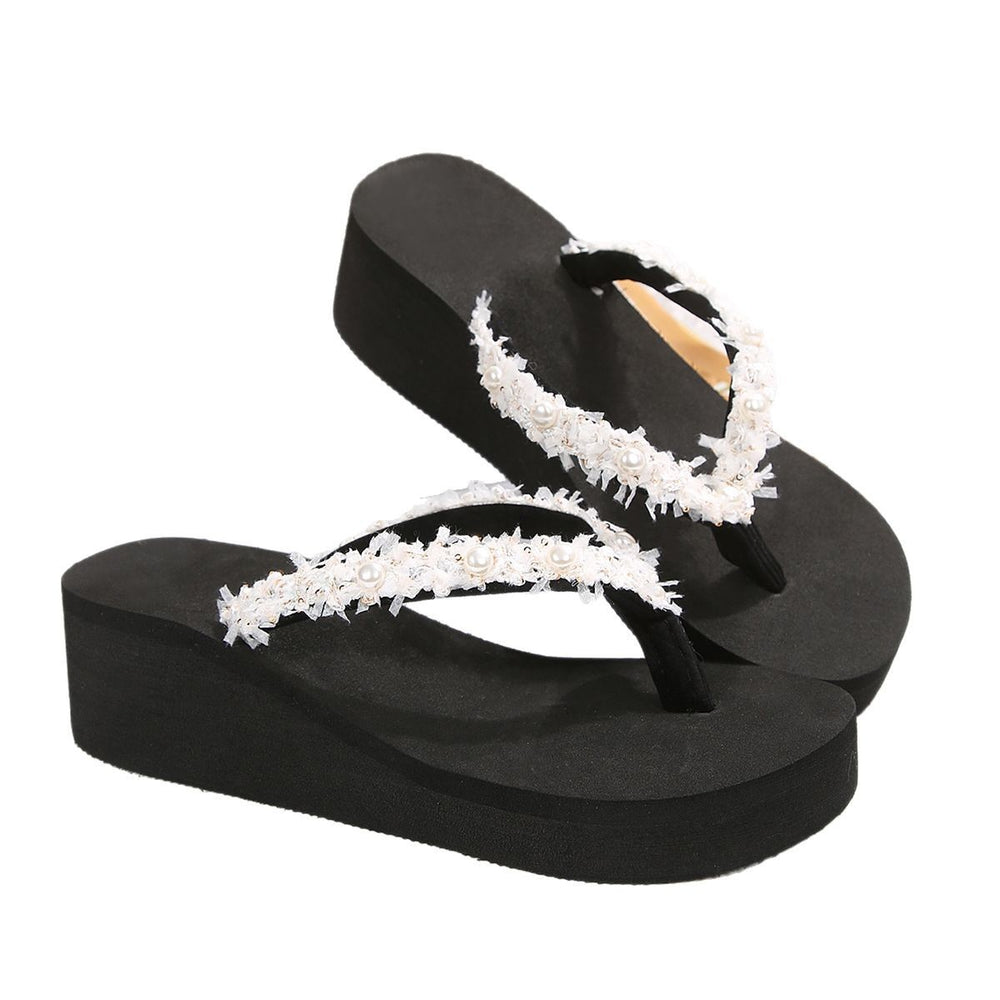Thick sole flip flops for women, wedge heel, summer non-slip mid-heel outwear flip-flops, seaside casual beach sandals