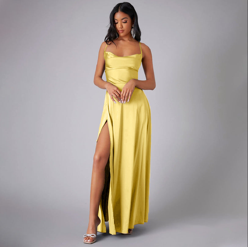 new european and american style women's sexy slimming backless  camisole waist-cinching evening dress maxi dress