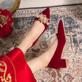 Toasting shoes red wedding shoes for women 2024 new arrival chinoiserie xiuhe suit bridal shoes can be worn by pregnant women with low heels and not tiring feet