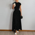 cross-border e-commerce european and american women's clothing: new summer collection - french polka dot round neck, slim-fit, a-line maxi dress