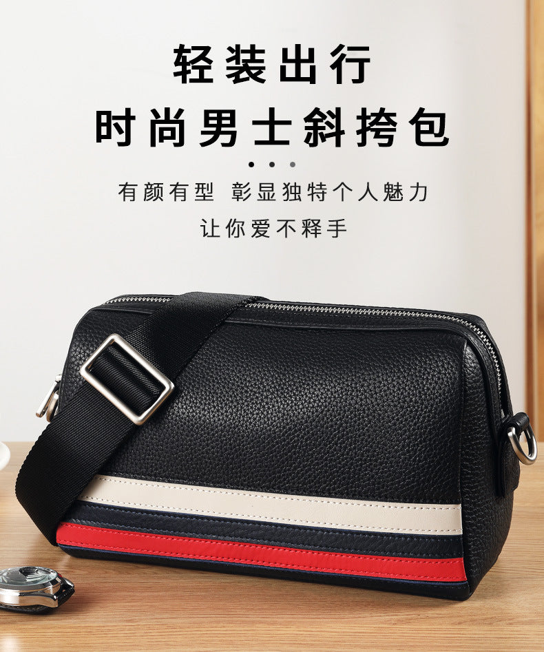 Shoulder bag men's messenger bag first layer cowhide business casual fashion contrasting color genuine leather large-capacity men's bag one piece delivery