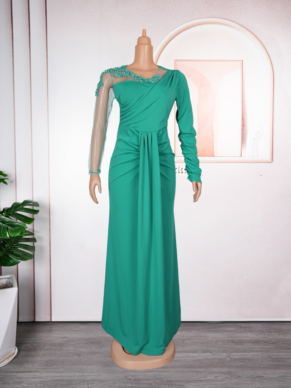 new bridesmaid dresses cross-border e-commerce african women's long sleeve maxi dress  train evening gown