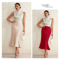 spring new european and american style satin bodycon midi skirt - solid color satin fitted mermaid skirt