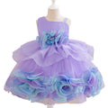 Puff skirt first birthday oblique princess dress summer flower dress birthday kids dress performance costume half sleeve girl 3d