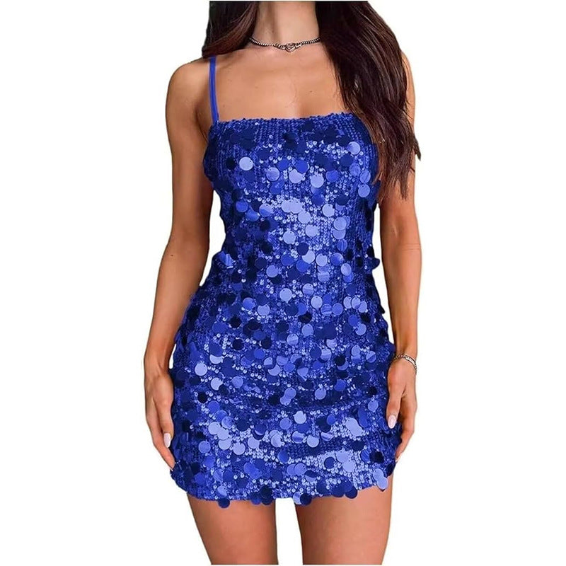2025 european and american cross-border women's sequin cami dress - party, prom, and clubwear - spicy backless mini bodycon dress