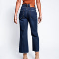 high-quality women's jeans, european and american style, commuter fashion, dark wash, high-waisted, loose wide-leg, slightly flared pants