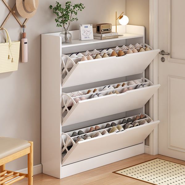 Cream wind ultra-thin shoe cabinet household door tipping bucket 2025 new solid wood core shoe cabinet home entrance cabinet shoe rack