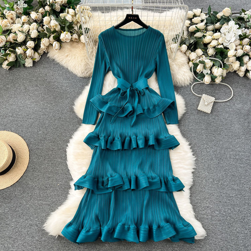 Classy banquet dress classyaccessible luxuryniche styleruffles cake skirt heavy industry pleated silmlongdress
