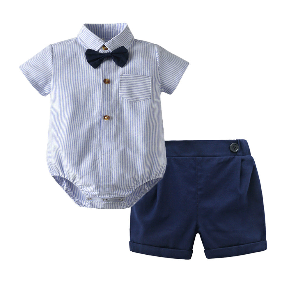 K-stylesummernew arrivalboys bag butt striped short-sleeved shirt gentlemansuit infant and toddler crawling suit source manufacturer