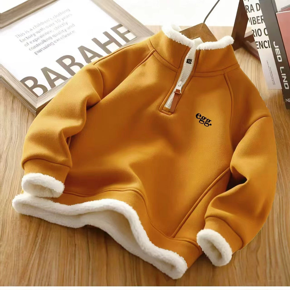 autumn new children's hoodie: embroidered half-zip stand collar top for boys and girls - korean style trendy clothing for mid-to-large children