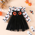 European and american girls' halloween long-sleeve eye print dress - fashionable minimalist patchwork mesh princess dress - in stock