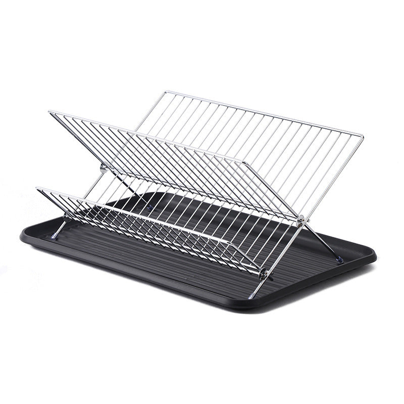 X-shaped foldable dish rack, double-layer kitchen drainer, countertop dish drying rack with water collection tray, kitchen utensil organizer