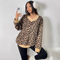 premium women's sweatshirt - new autumn/winter collection, age-defying, chic v-neck leopard print faux fur top