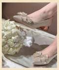 2025 new champagne butterfly wedding shoes women's mid-heel chunky heel party shoes