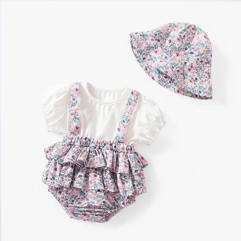 Baby clothes summer floral girl's romper short sleeve cotton bodysuit pure cotton one-piece triangle romper