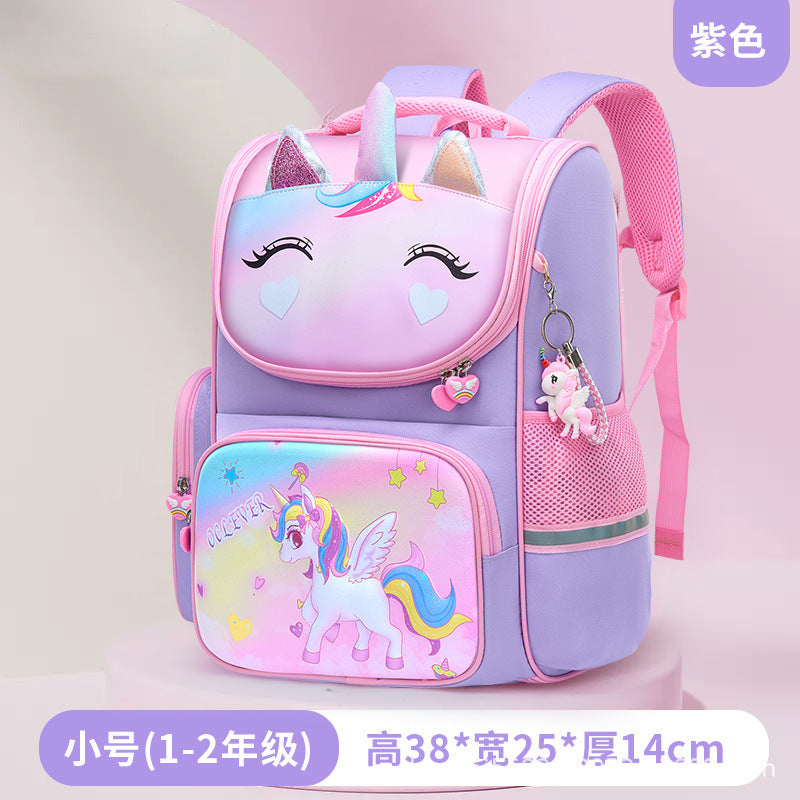 New 2024 cartoon unicorn children's schoolbag large-capacity load reduction spine protection primary school students in grades 1-6 backpack