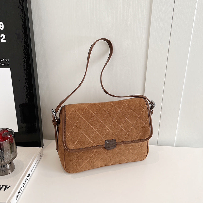 Retro brown fashion underarm bag women's new 2025 winter texture small square bag versatile single shoulder messenger bag bag