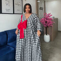 European and american cross-border african women's clothing  summer new arrival: elegant plaid loose plus size bow print dress