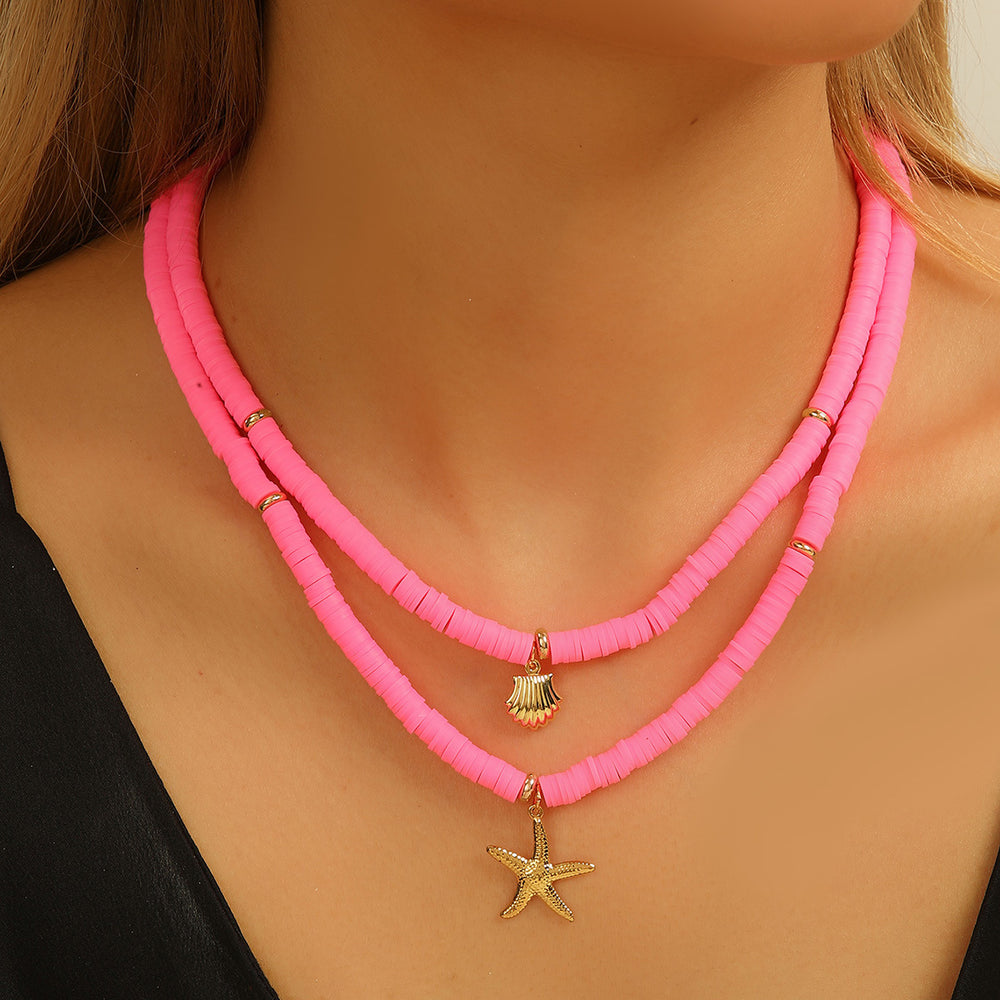 Colorful string necklace wholesale cross-border marine style starfish shell dolphin necklace niche design sense stacked necklace
