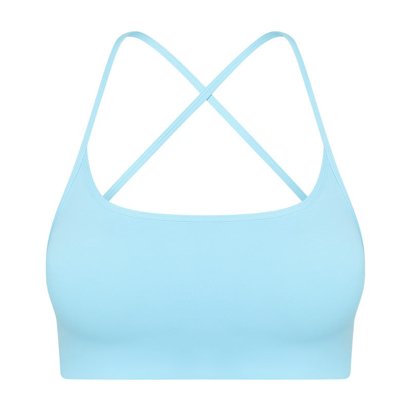 Fashionable thin strap criss-cross cutout back sports bra - low-impact yoga & pilates activewear bra - dw399