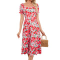 Aliexpress new arrival: women's elegant floral print vacation dress with square neck