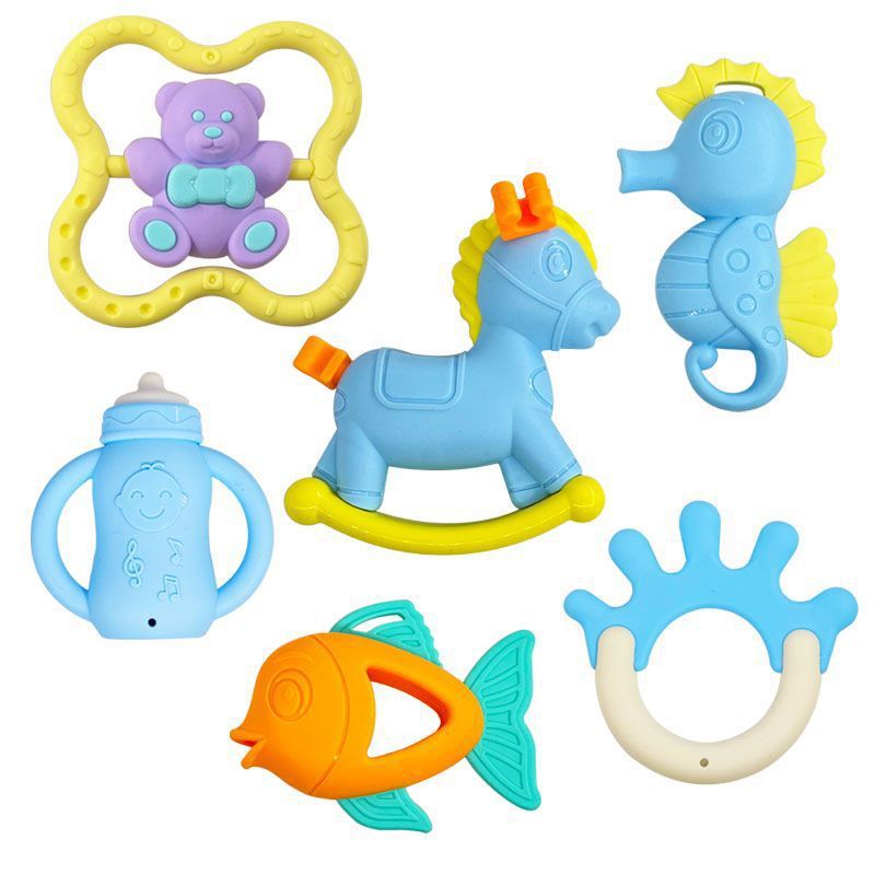 Cross-border export  baby can bite teething glue hand rattle newborn baby teething toy bell grinding stick