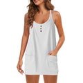 cross-border  women's casual solid color cami v-neck button-down sleeveless dress