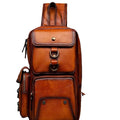 Retro handmade genuine leather chest bag casual crossbody bag first layer vegetable tanned cowhide multi-flap pocket pants shoulder bag men's travel trendy bag