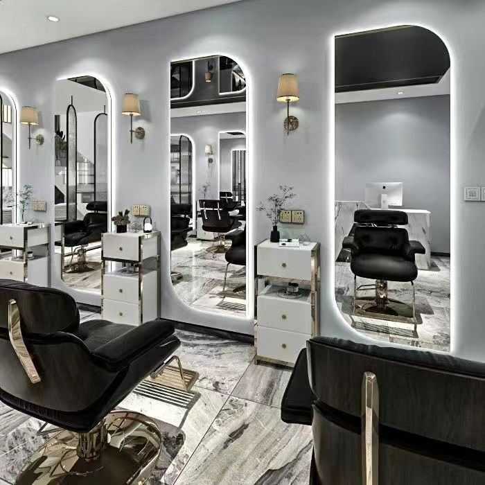 Hairdressing shop popular mirror wall-mounted hairdressing mirror table single-sided light mirror wall-mounted hair salon led mirror special smart