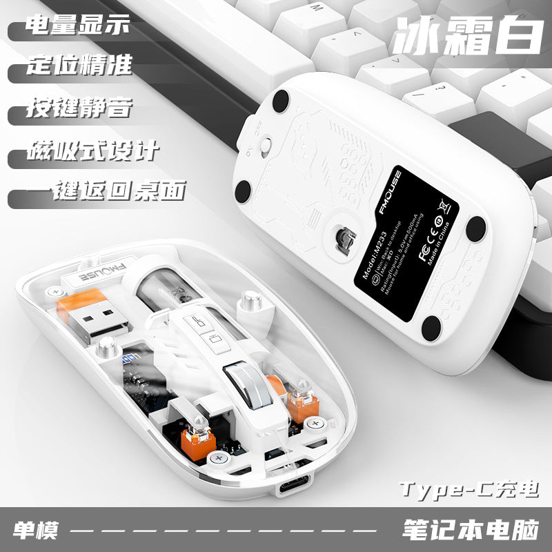 M233 transparent magnetic wireless bluetooth tri-mode mouse - rechargeable silent mouse for desktops and laptops (universal compatibility)