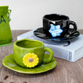 Hand-pinched embossed floral coffee cup and saucer set - home, niche, retro style ceramic milk cup, water cup, unique and high-value design