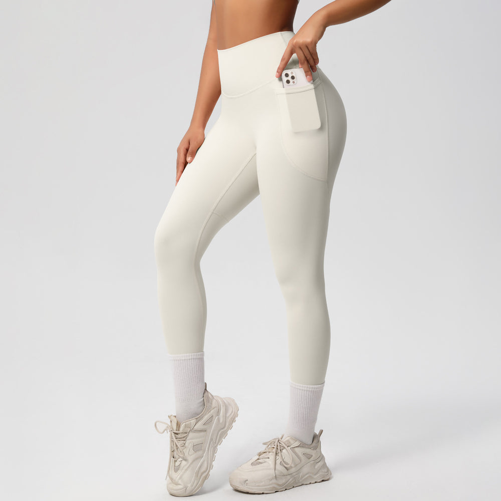 New arrival cross-border pure color double-sided brushed tight high waist high elastic breathable yoga pants sports running fitness yoga clothes