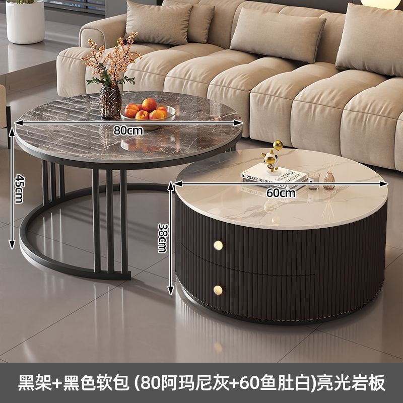 Rock slab coffee table modern casual solid wood round small apartment coffee table living room accessible luxuryfor home normcore folding marble