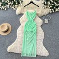 Accessible luxury red suspender mesh breathable dress female k-style sleeveless waist slimming look long skirt classy sense of commuting