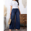 new women's casual jeans  washed trendy wide-leg jeans fashionable dark blue
