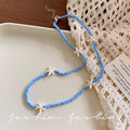 Seashell starfish blue beaded necklace - unique design, trendy clavicle chain, perfect for spring/summer beach getaways