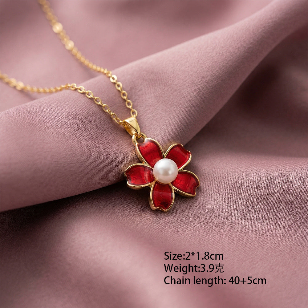 hot-selling copper inlaid zirconium drop oil camellia pearl necklace for women accessible luxuryfashioneasiest for matchelegant clavicle chain suit